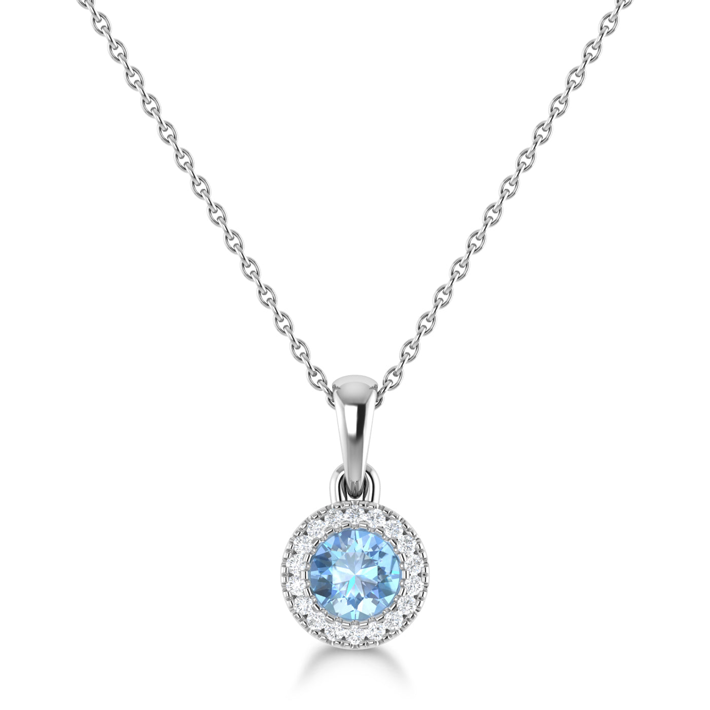 14K Gold Diamond & Aquamarine Circle Pendant