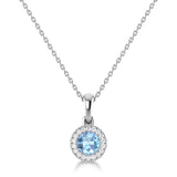 14K Gold Diamond & Aquamarine Circle Pendant