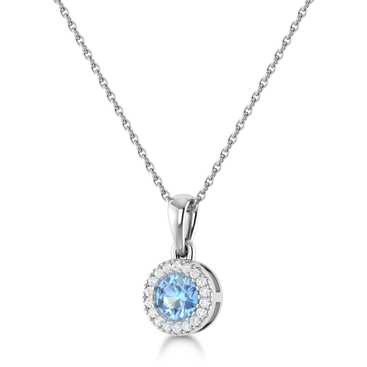 14K Gold Diamond & Aquamarine Circle Pendant