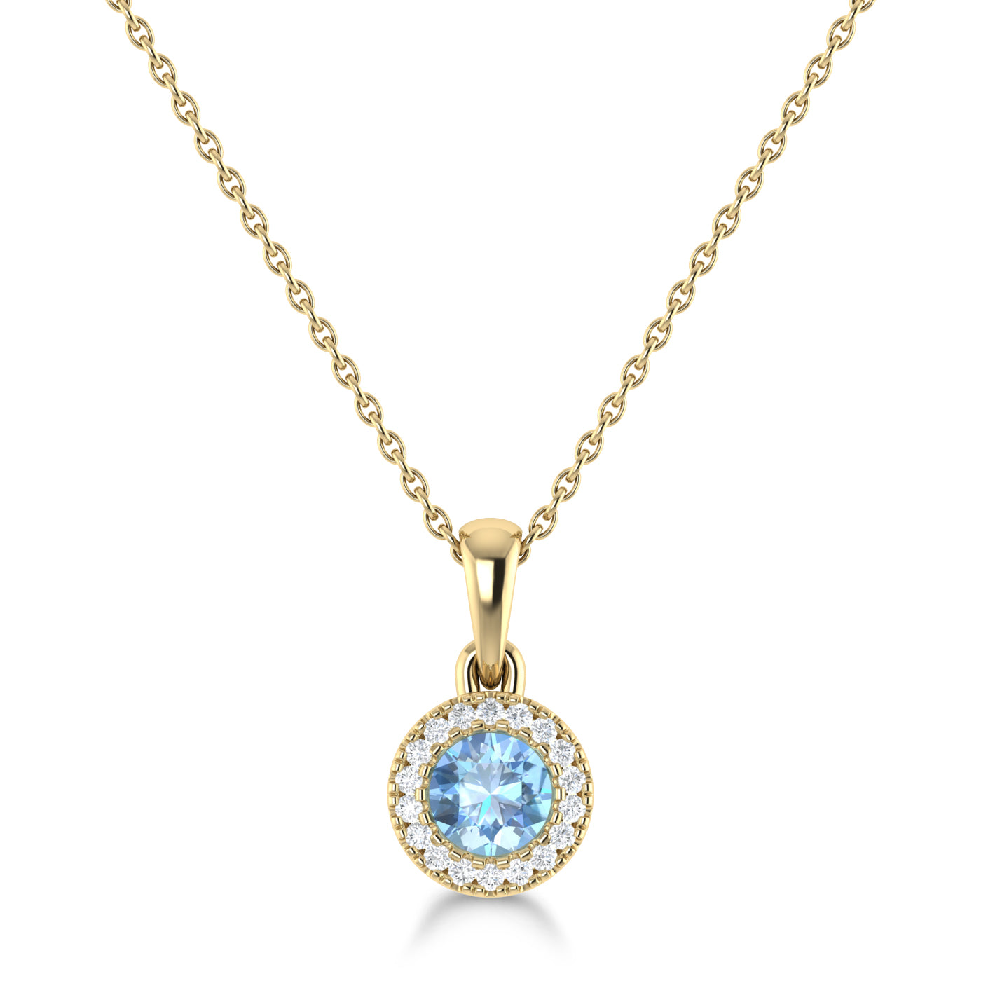 14K Gold Diamond & Aquamarine Circle Pendant