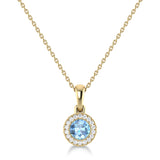 14K Gold Diamond & Aquamarine Circle Pendant