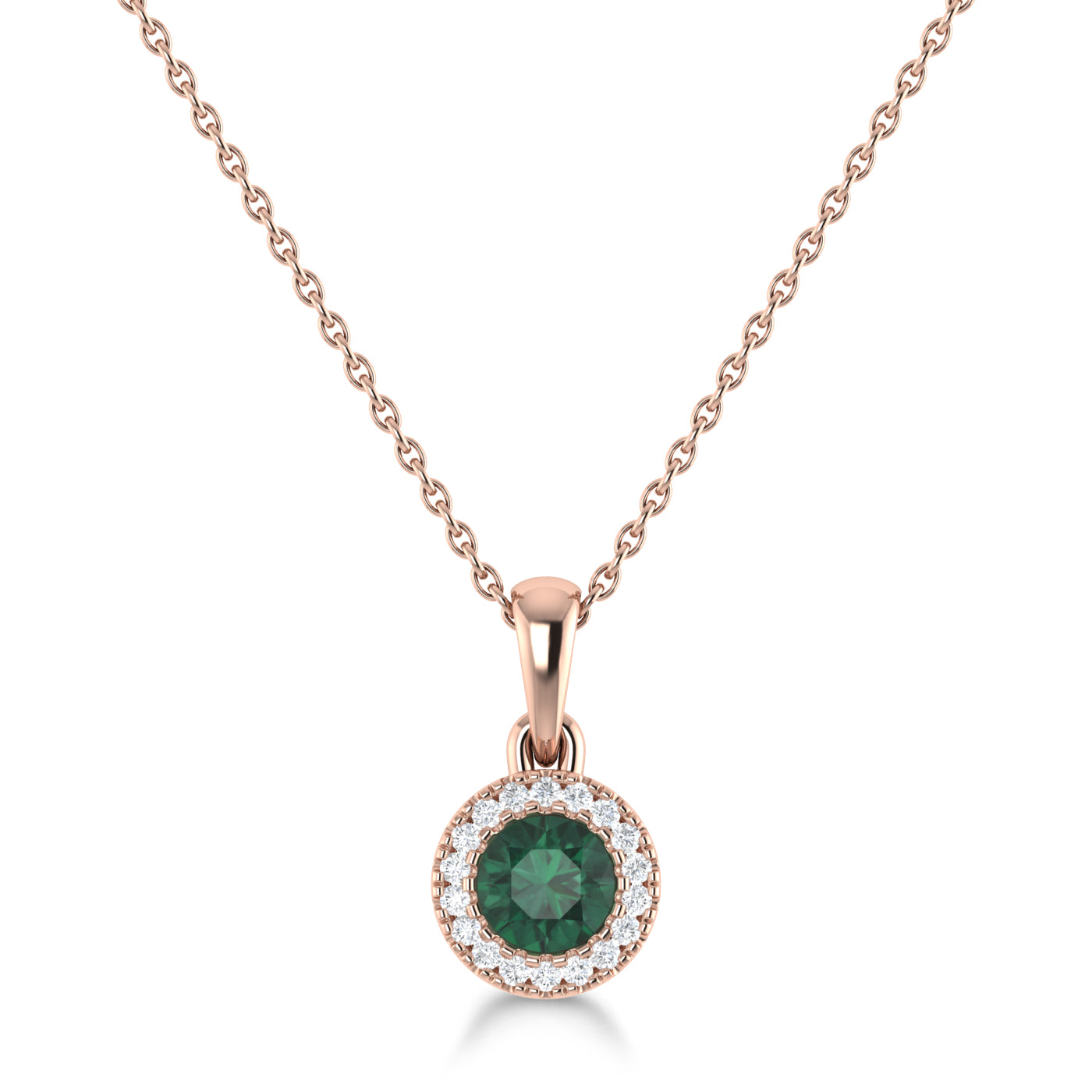 14K Gold Diamond & Emerald Circle Pendant