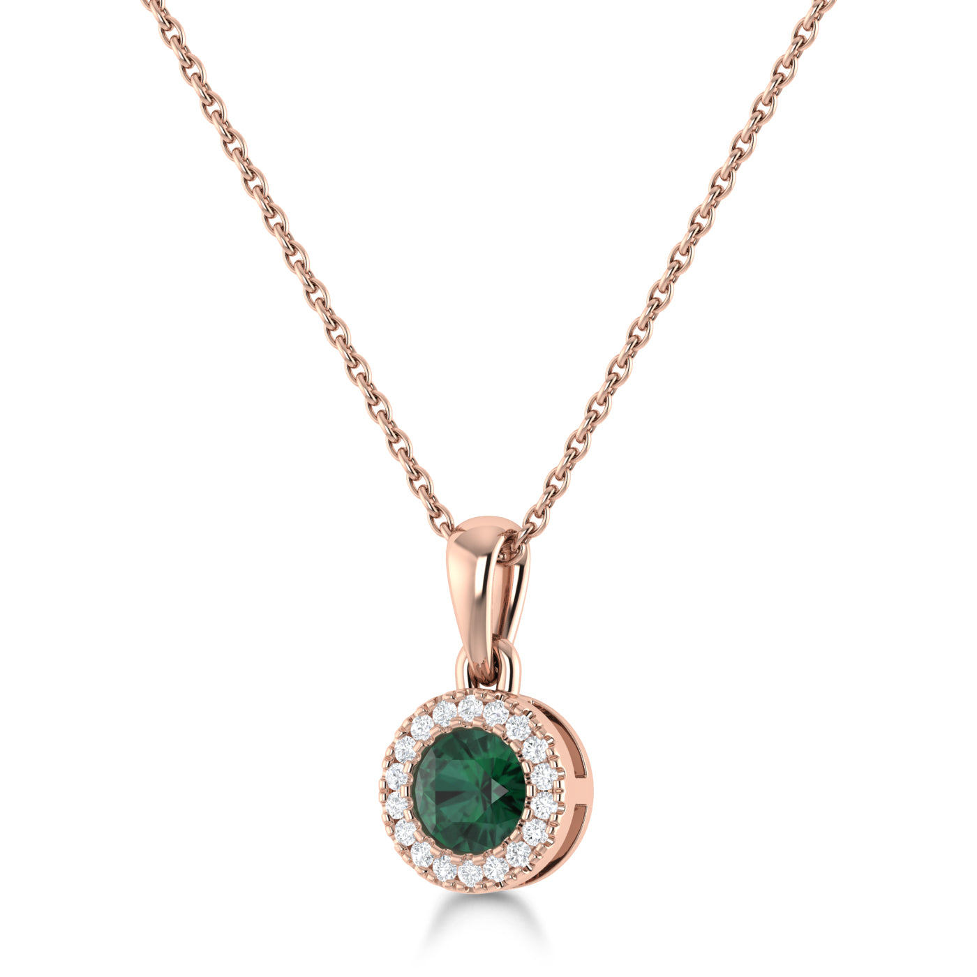 14K Gold Diamond & Emerald Circle Pendant