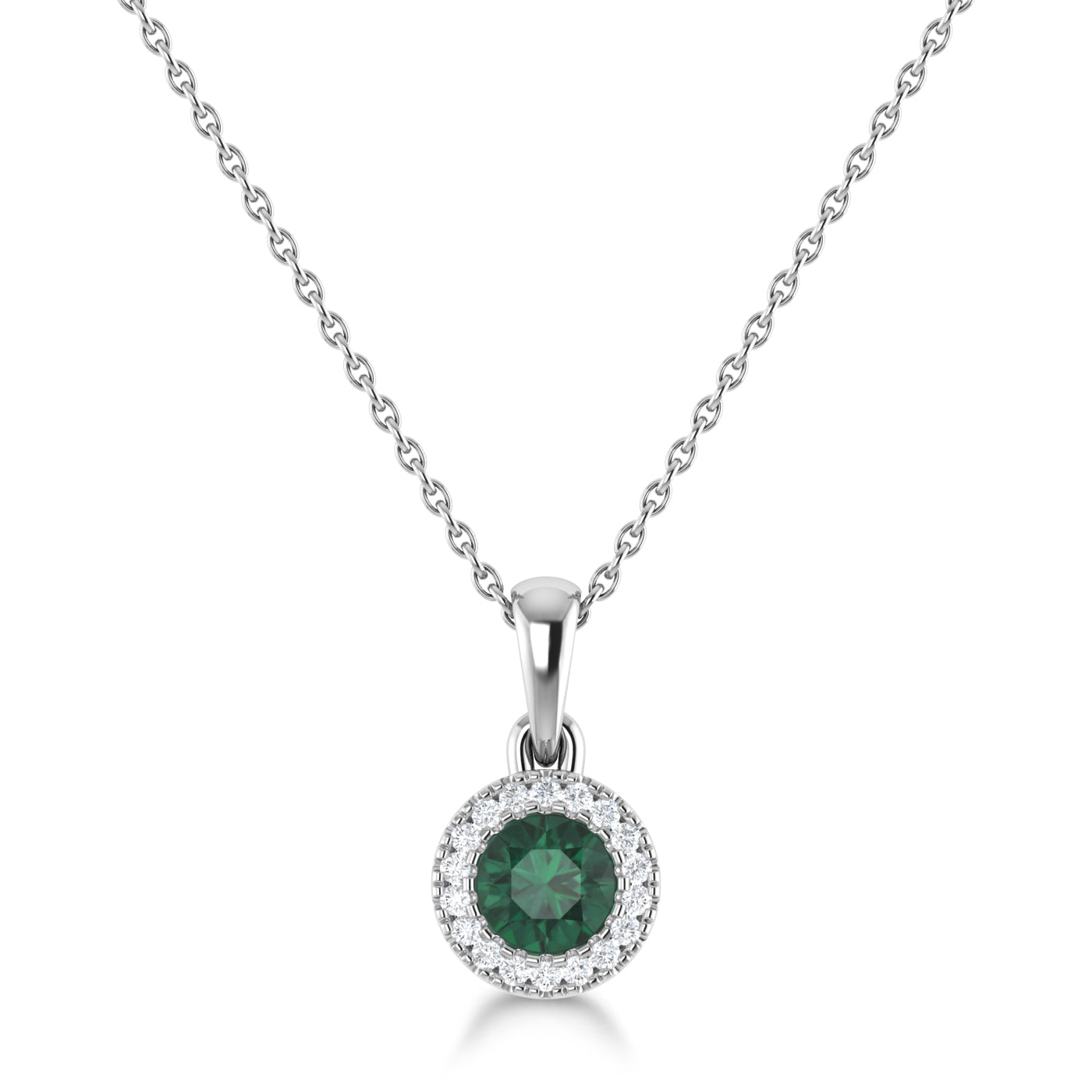 14K Gold Diamond & Emerald Circle Pendant