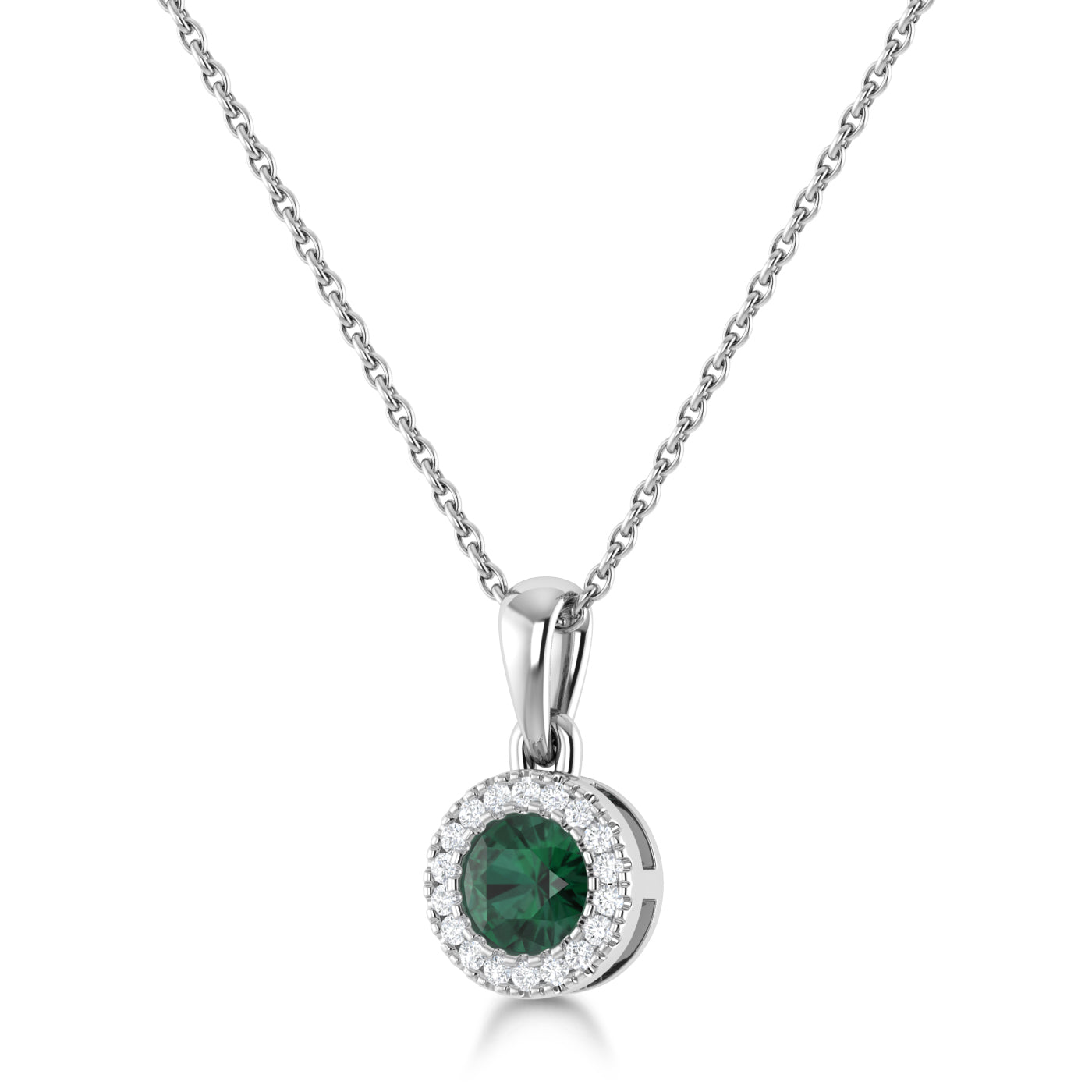 14K Gold Diamond & Emerald Circle Pendant