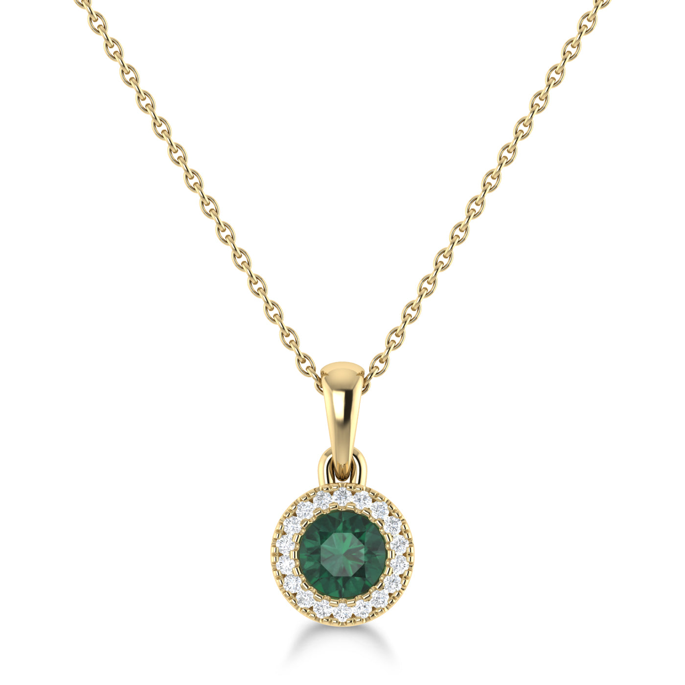 14K Gold Diamond & Emerald Circle Pendant