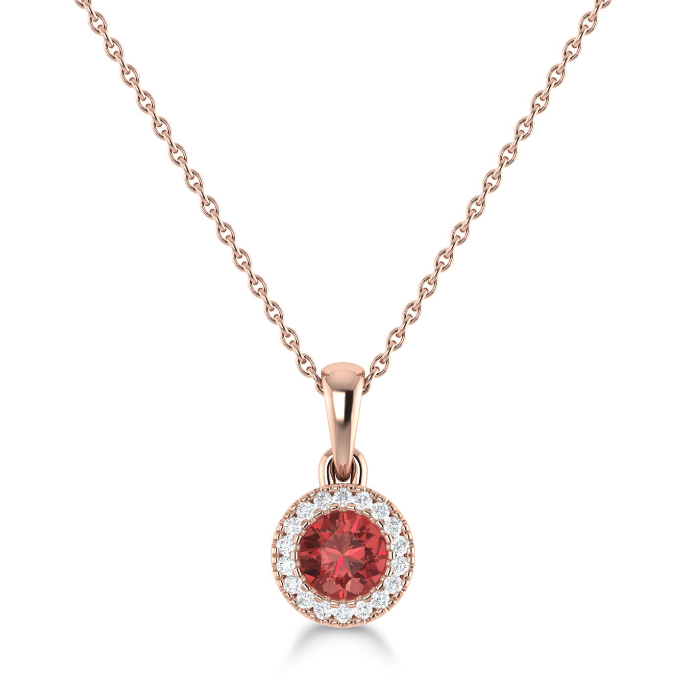 14K Gold Diamond & Garnet Circle Pendant