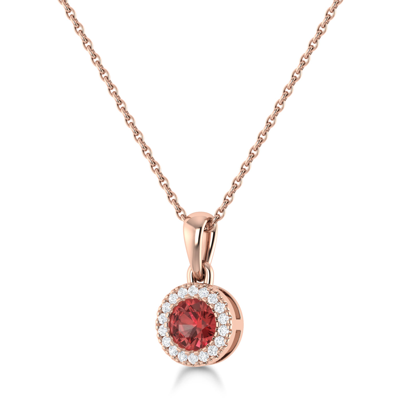 14K Gold Diamond & Garnet Circle Pendant