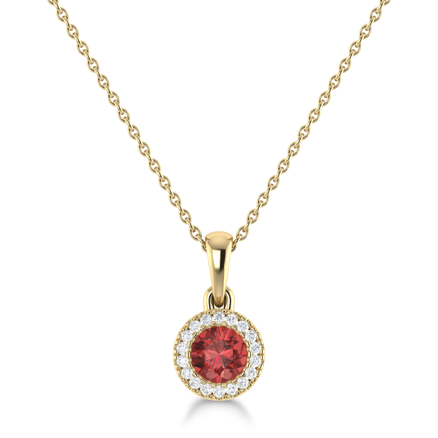 14K Gold Diamond & Garnet Circle Pendant