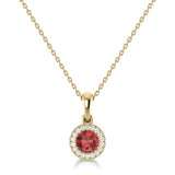 14K Gold Diamond & Garnet Circle Pendant