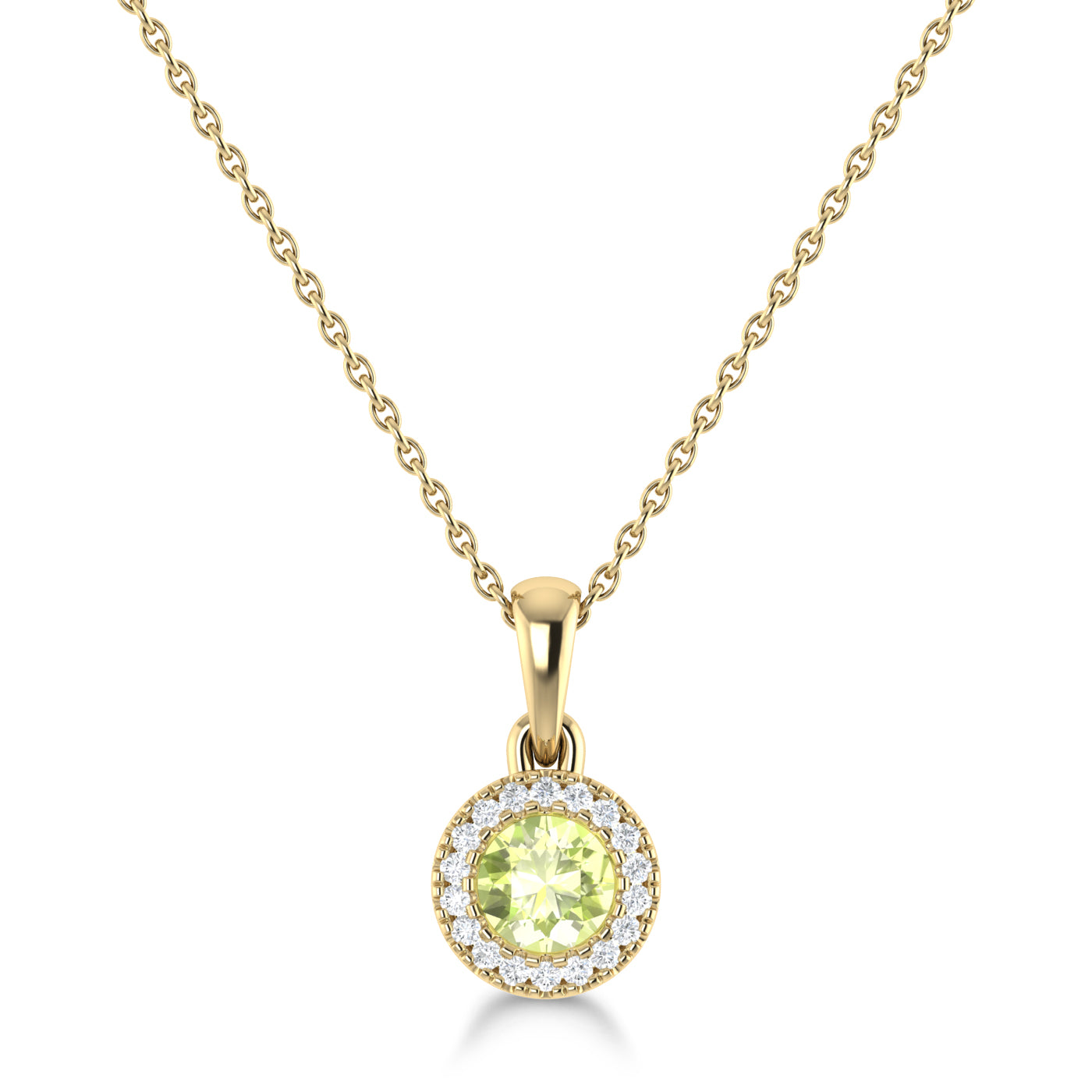 14K Gold Diamond & Peridot Circle Pendant