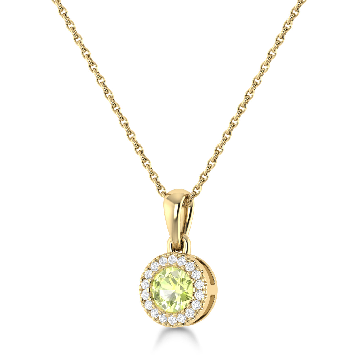 14K Gold Diamond & Peridot Circle Pendant