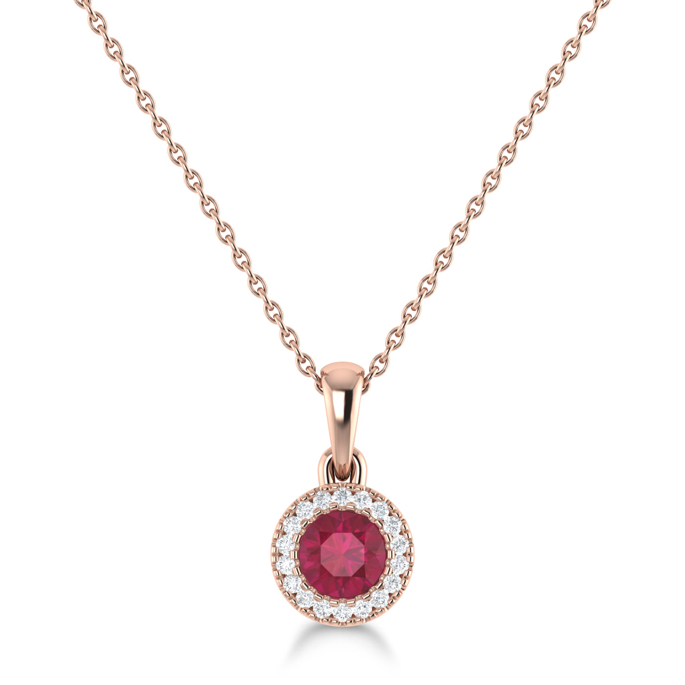 14K Gold Diamond & Ruby Circle Pendant