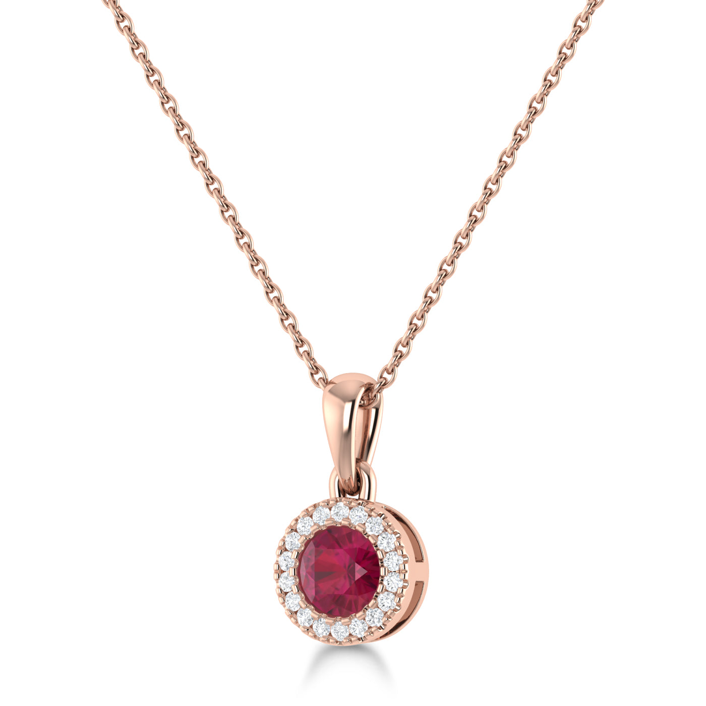 14K Gold Diamond & Ruby Circle Pendant