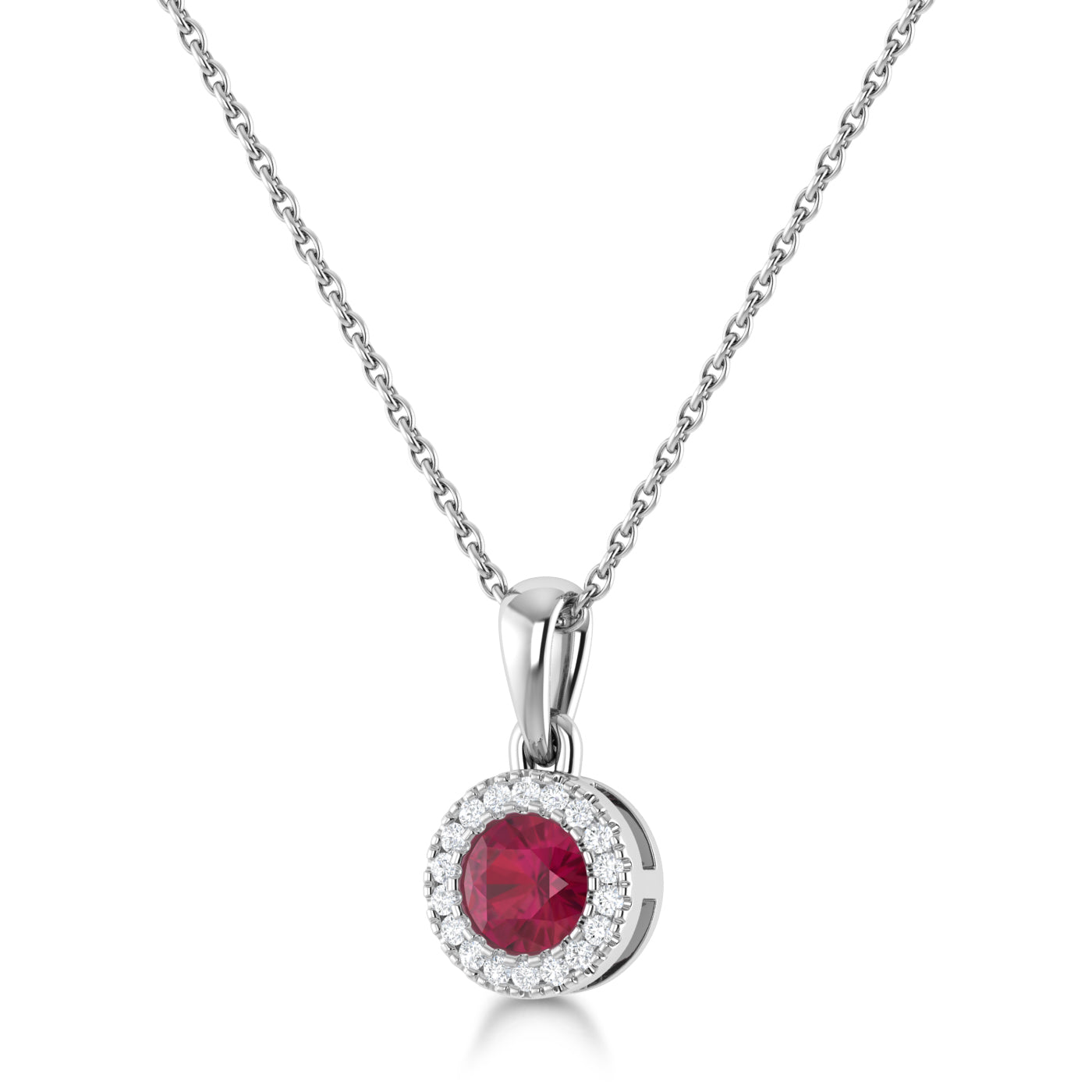 14K Gold Diamond & Ruby Circle Pendant