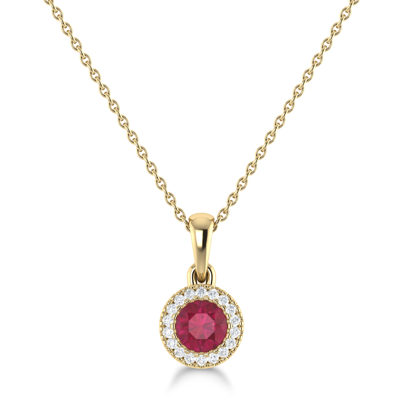 14K Gold Diamond & Ruby Circle Pendant