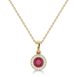 14K Gold Diamond & Ruby Circle Pendant