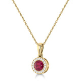 14K Gold Diamond & Ruby Circle Pendant