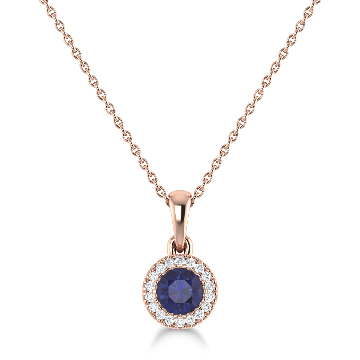 14K Gold Diamond & Sapphire Circle Pendant