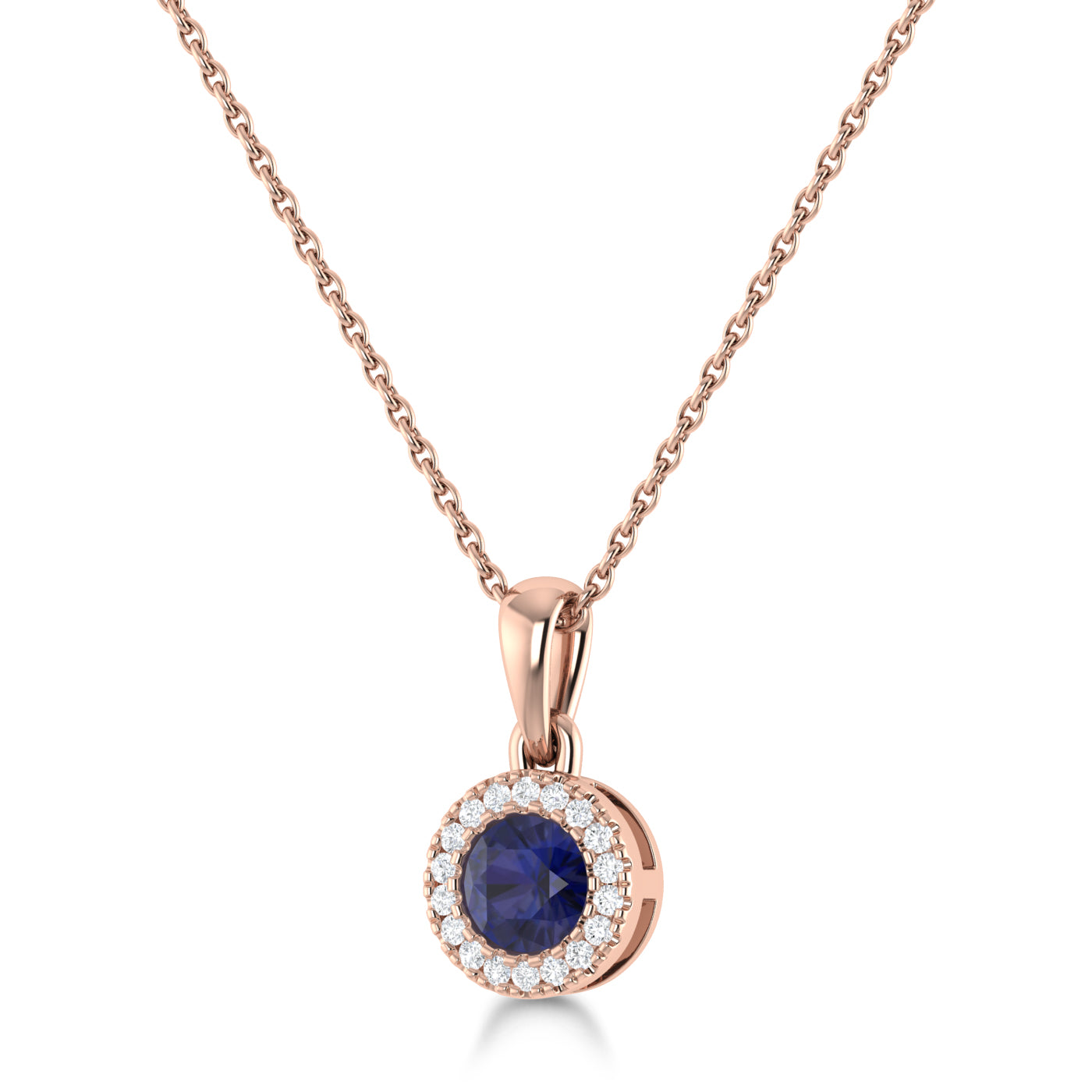 14K Gold Diamond & Sapphire Circle Pendant