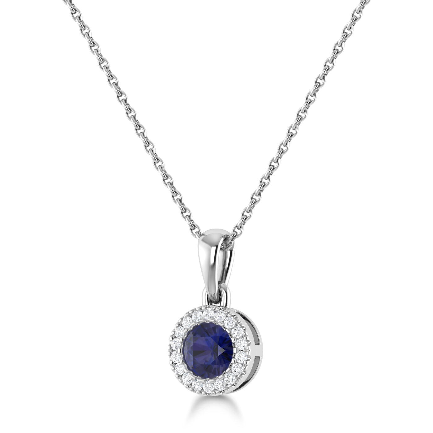 14K Gold Diamond & Sapphire Circle Pendant