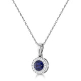 14K Gold Diamond & Sapphire Circle Pendant