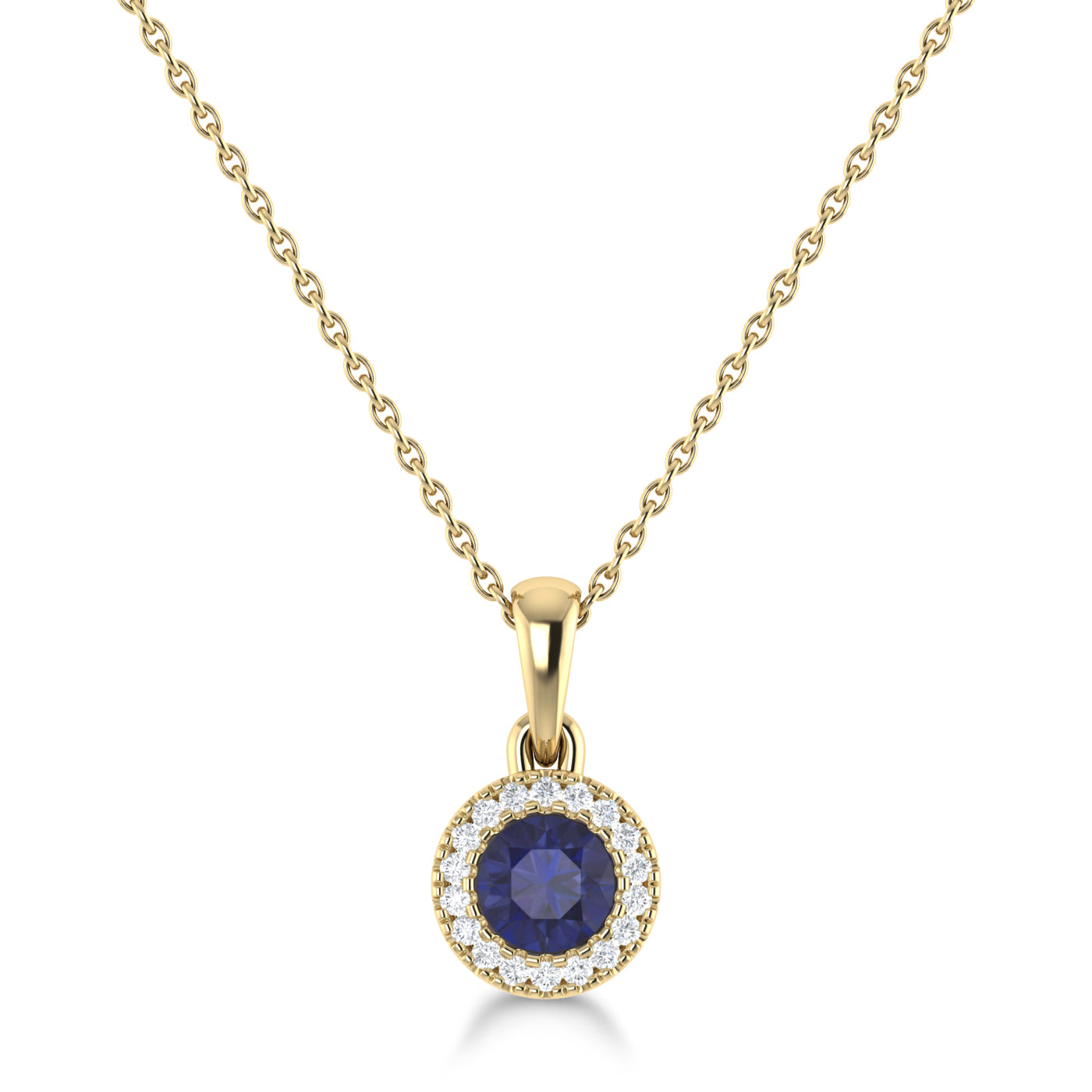 14K Gold Diamond & Sapphire Circle Pendant