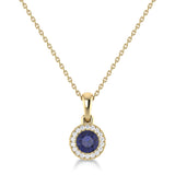 14K Gold Diamond & Sapphire Circle Pendant