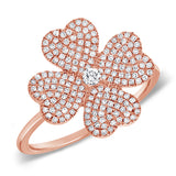 14K Gold & Diamond Flower Ring - 0.42ct