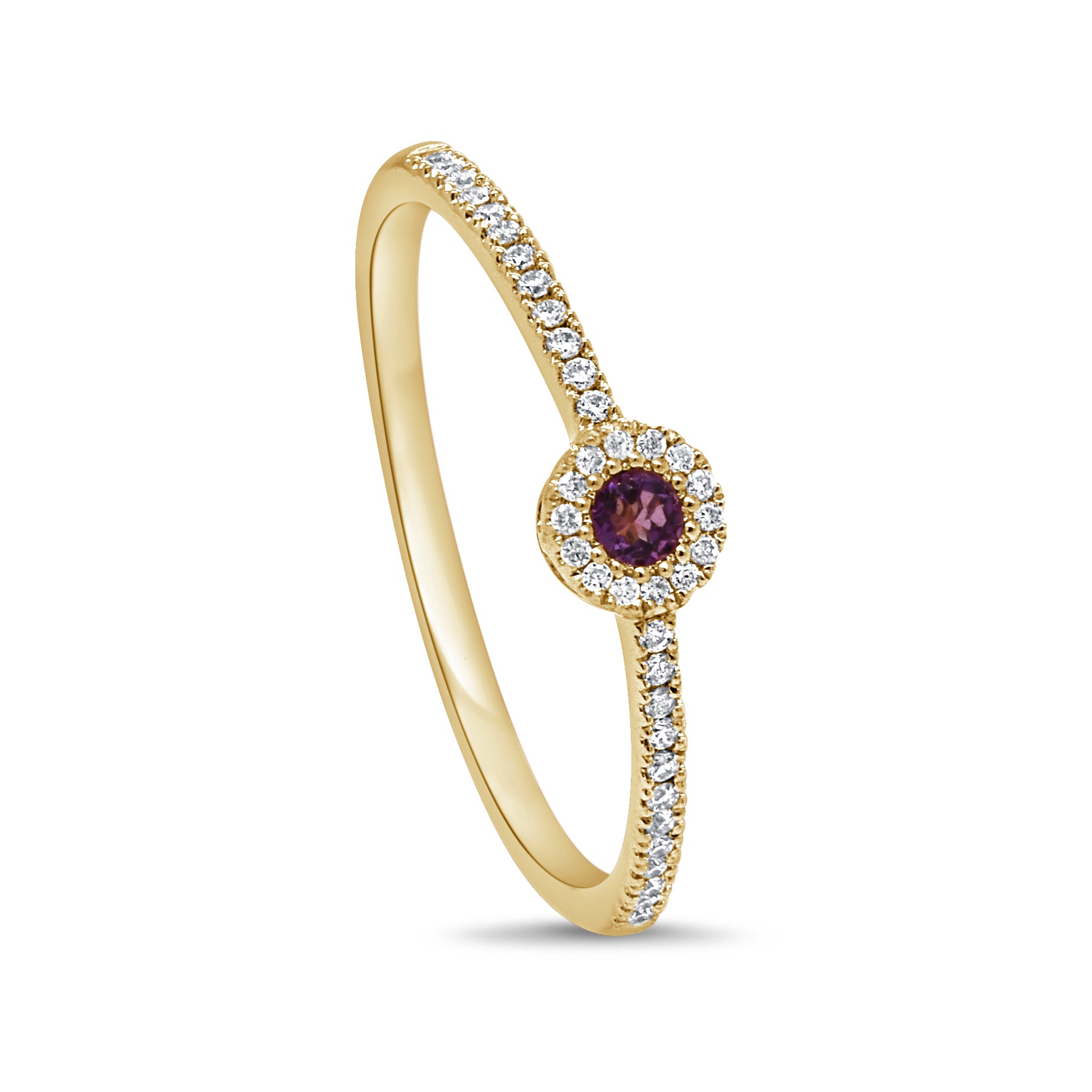 14K Gold & Diamond Amethyst Ring - 0.08ct