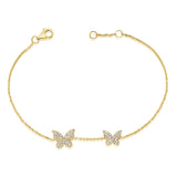 14k Gold & Diamond Double Butterfly Bracelet - 0.26ct