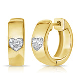 14K Gold & Heart Diamond Huggie Earrings - 0.40ct