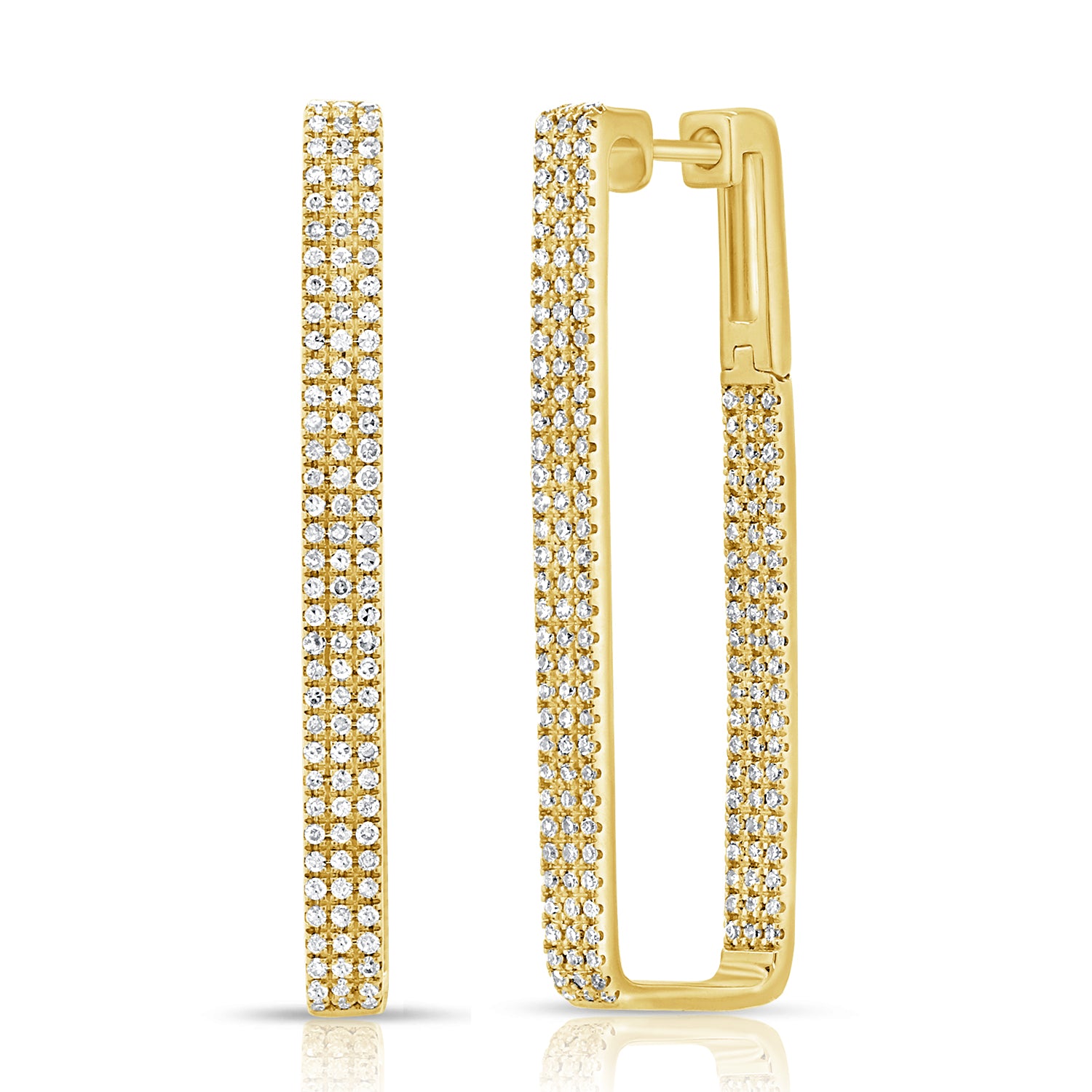 14k Gold & Diamond Rectangle Hoops - 0.84ct