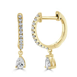 14K Gold & Diamond Pear-Shape Drop Huggie Earrings