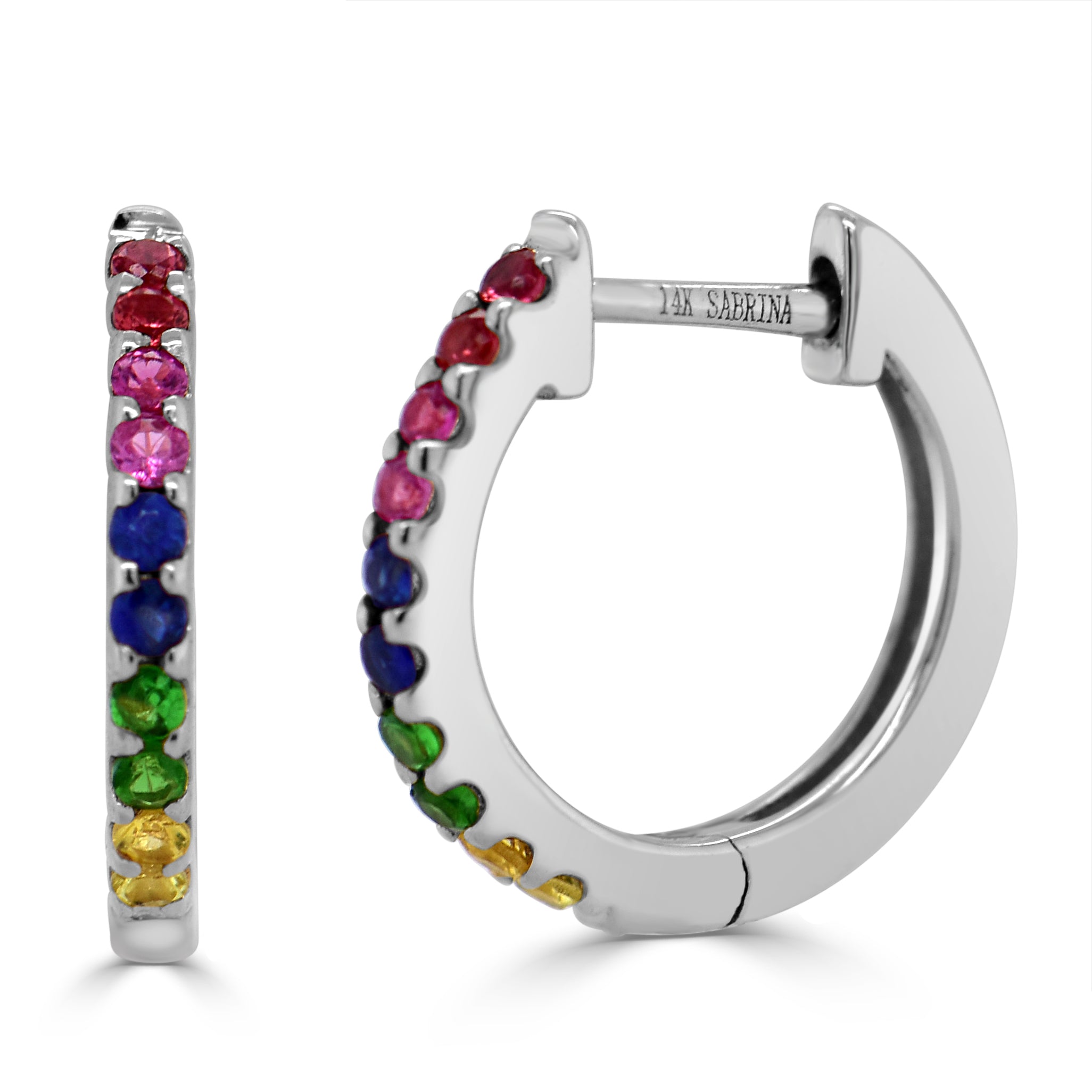 14k Gold & Rainbow Sapphire Huggie Earrings - 0.16ct