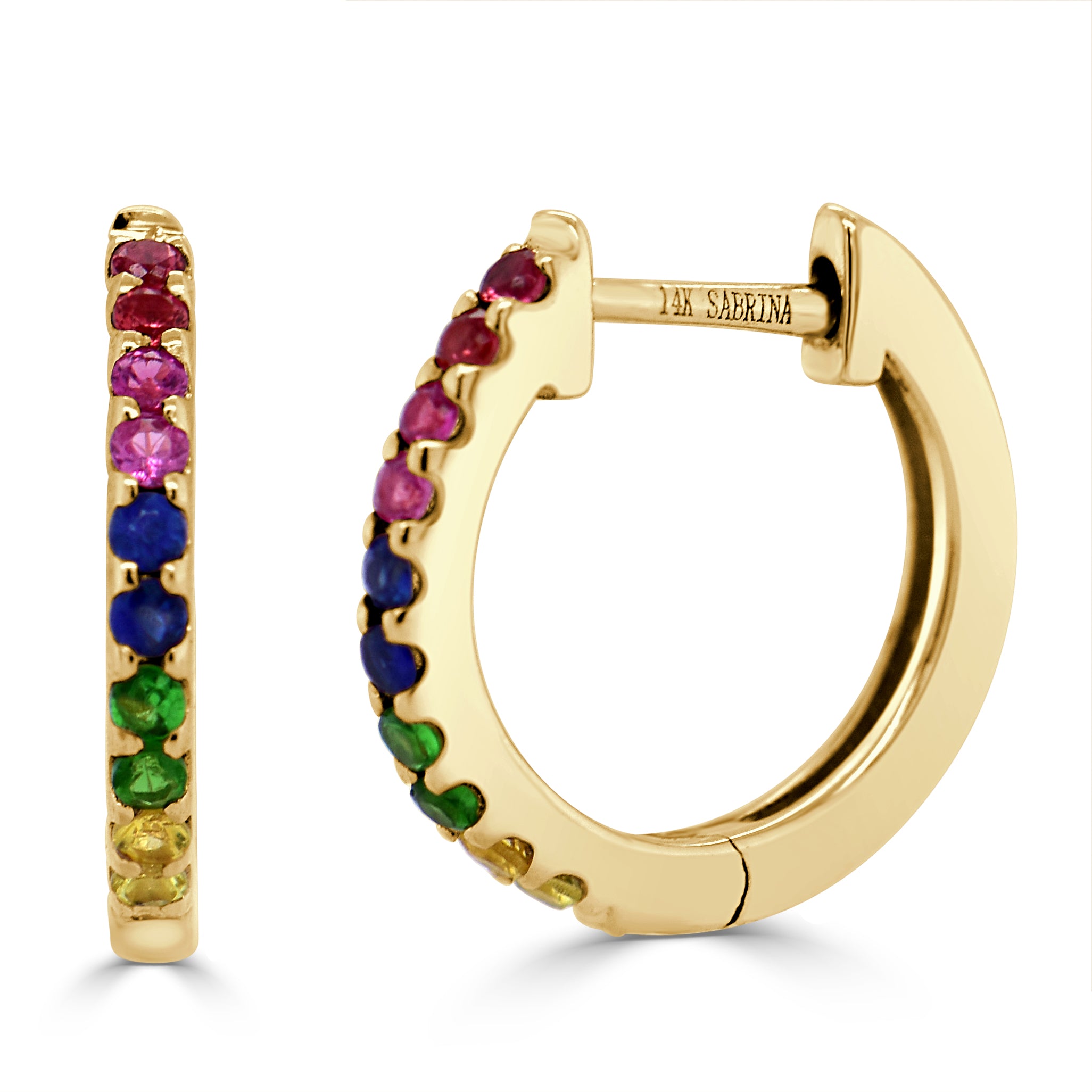 14k Gold & Rainbow Sapphire Huggie Earrings - 0.16ct