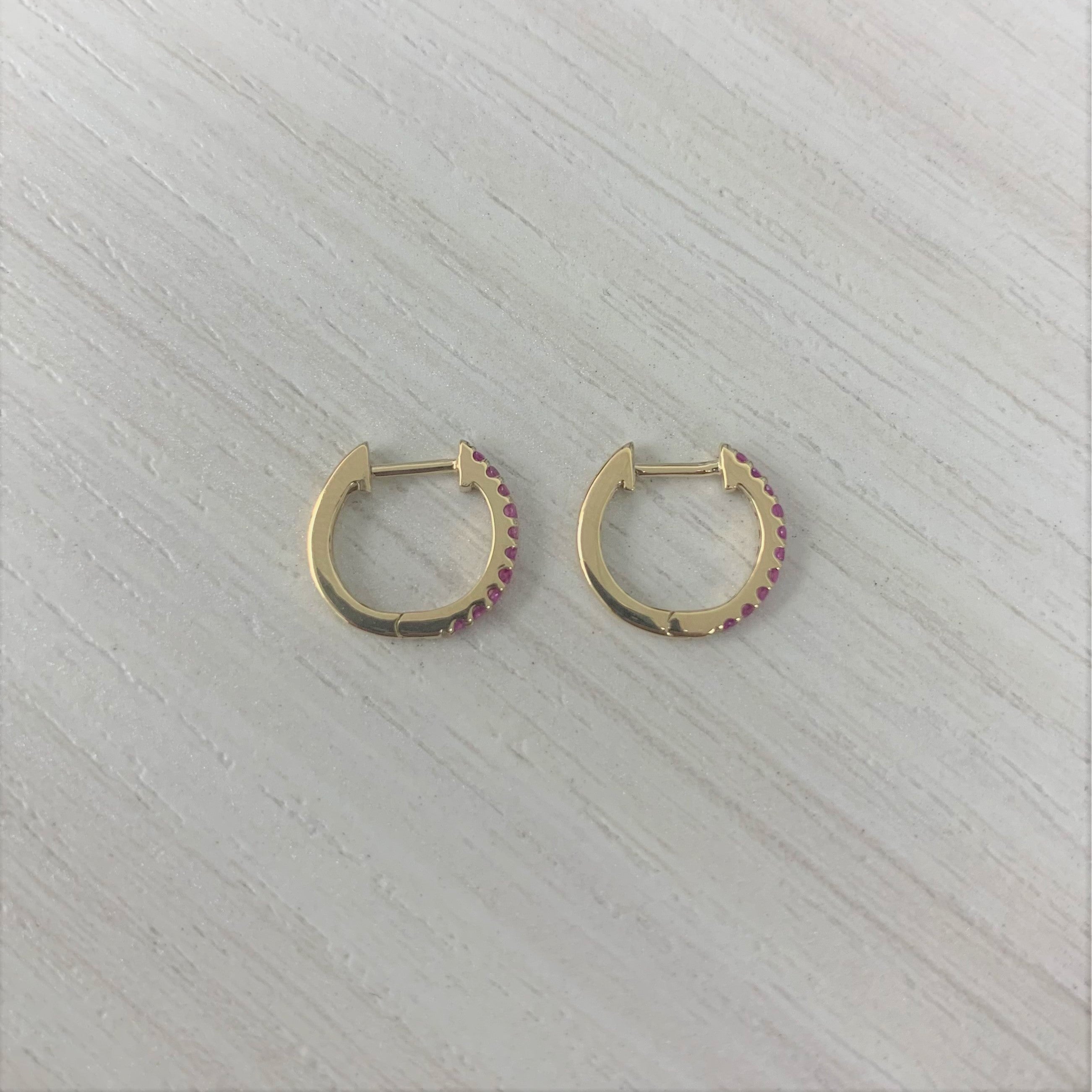 14k Gold & Ruby Huggie Earrings - 0.16ct