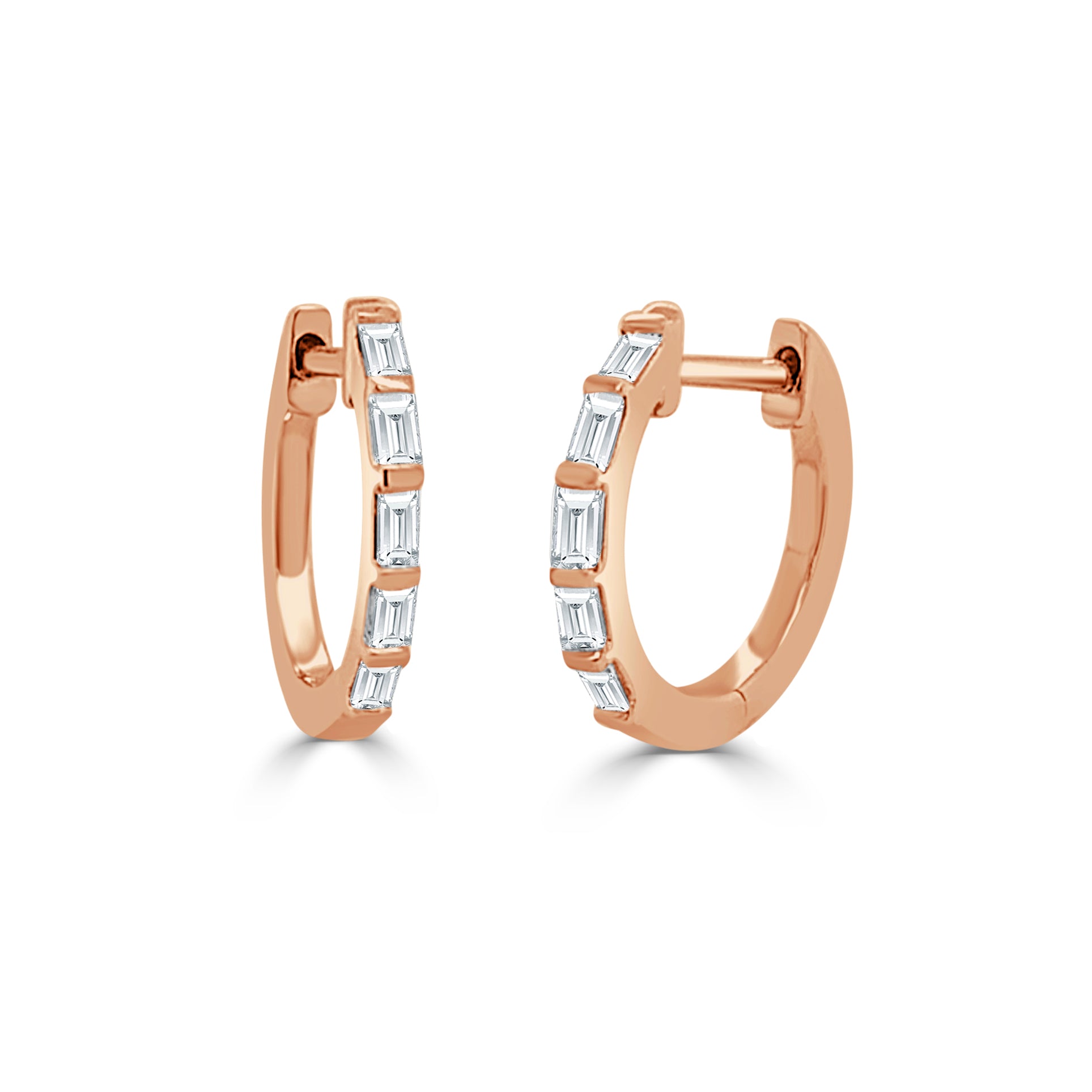 14k Gold & Baguette Diamond Huggie Earrings - 0.24ct