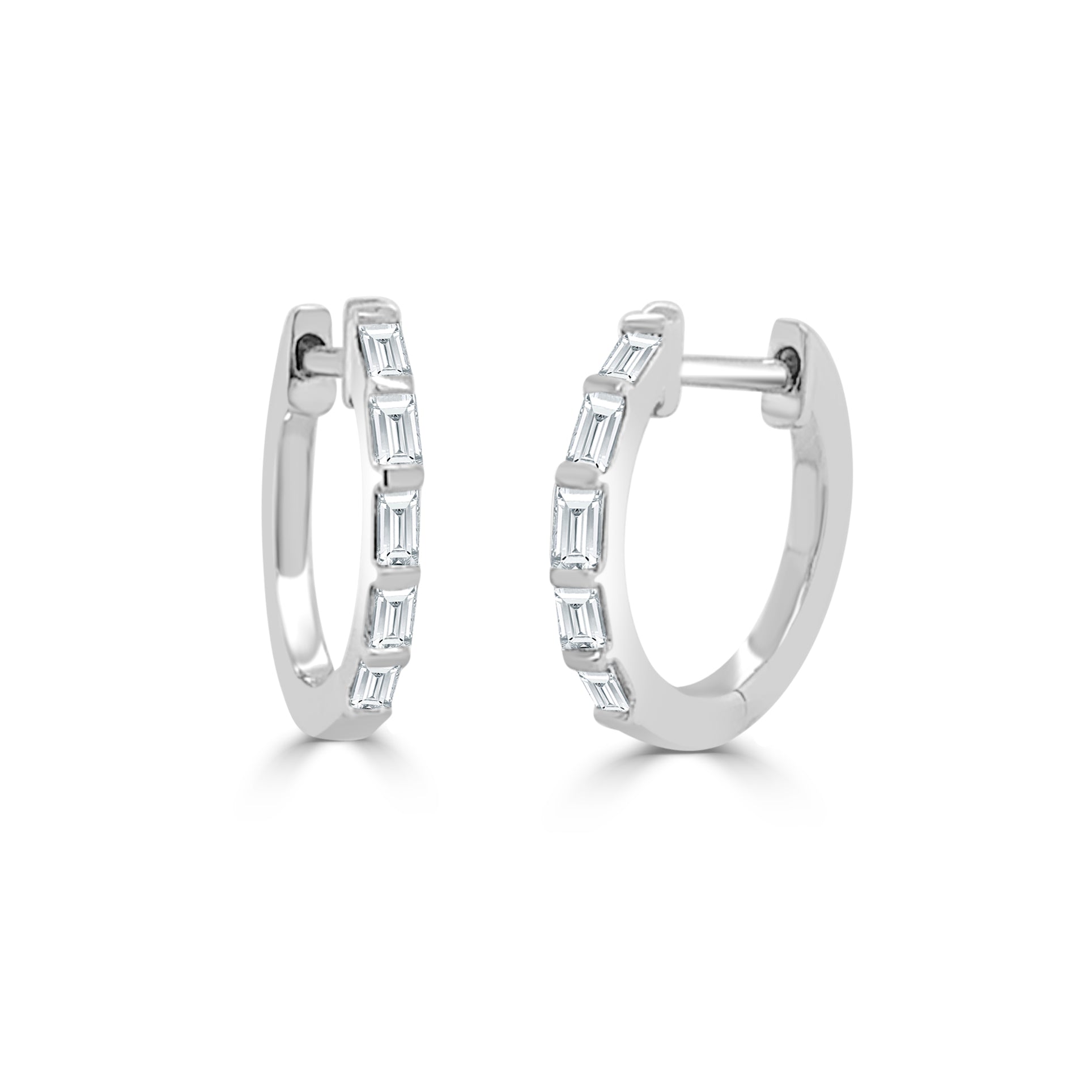 14k Gold & Baguette Diamond Huggie Earrings - 0.24ct