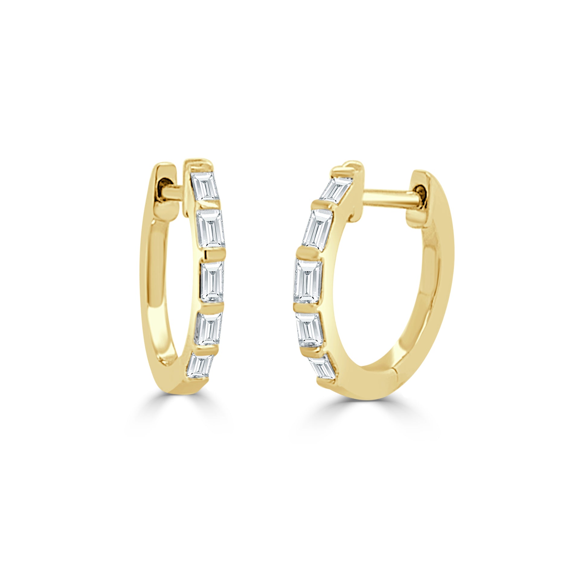 14k Gold & Baguette Diamond Huggie Earrings - 0.24ct