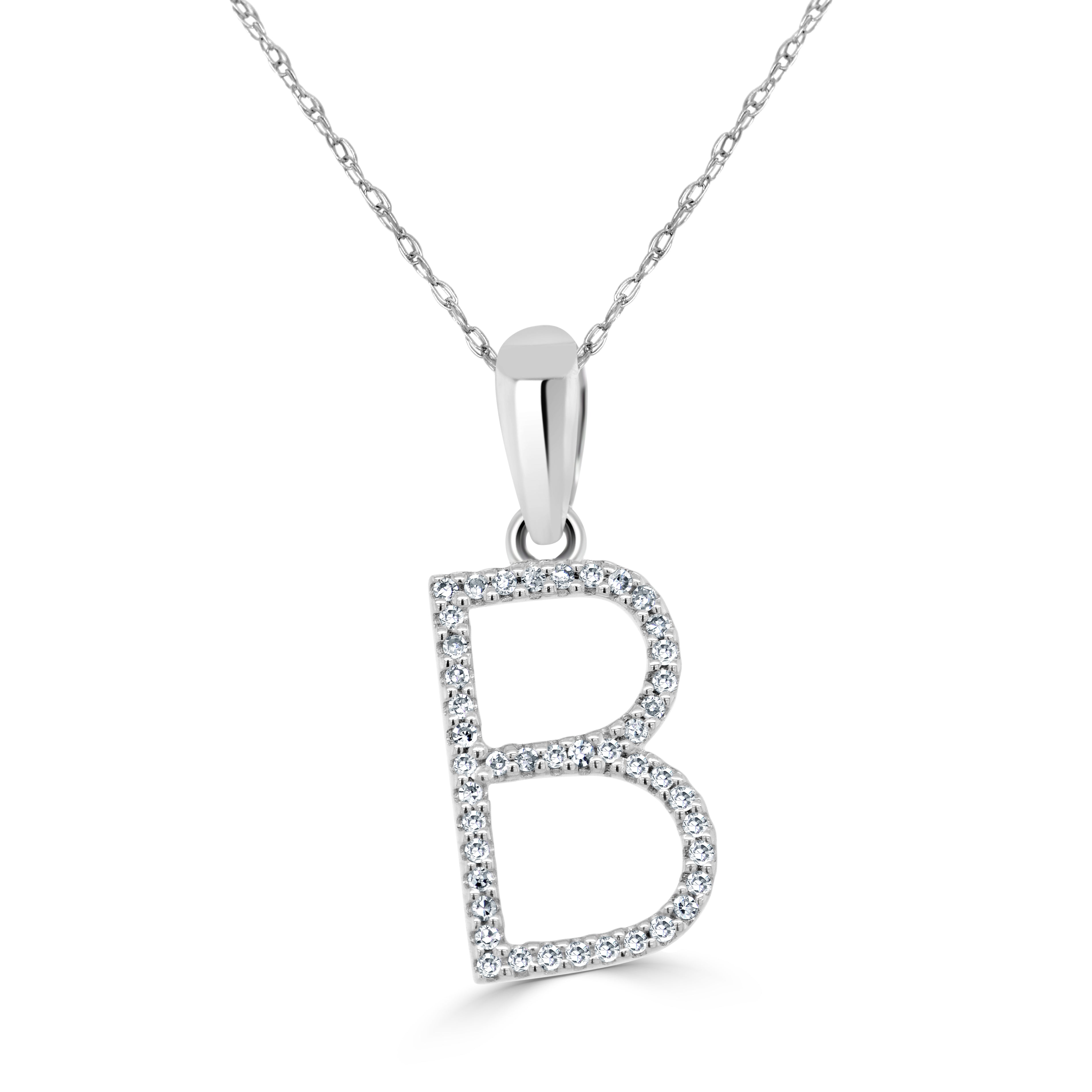 14k White Gold & Diamond Initial Necklace