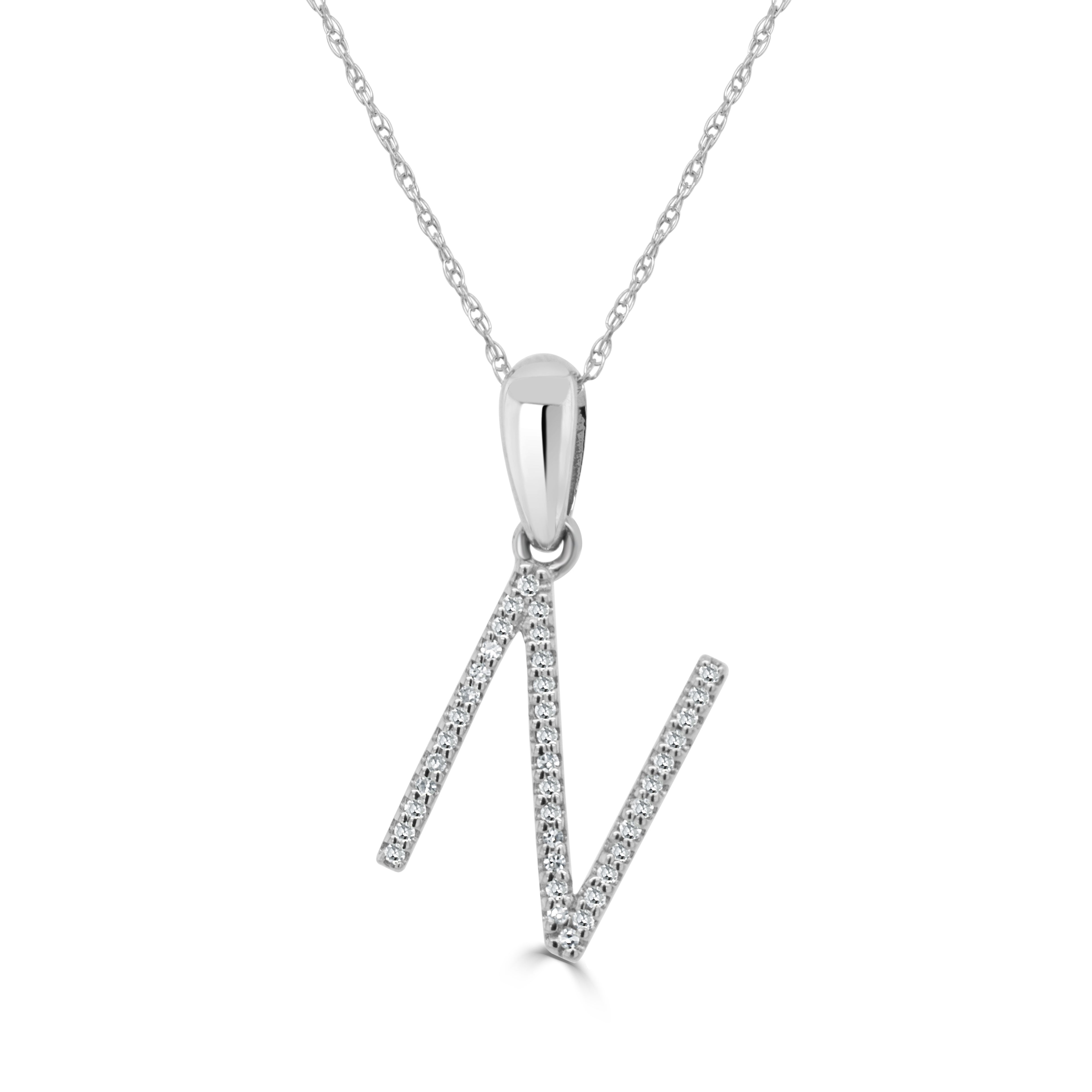 14k White Gold & Diamond Initial Necklace