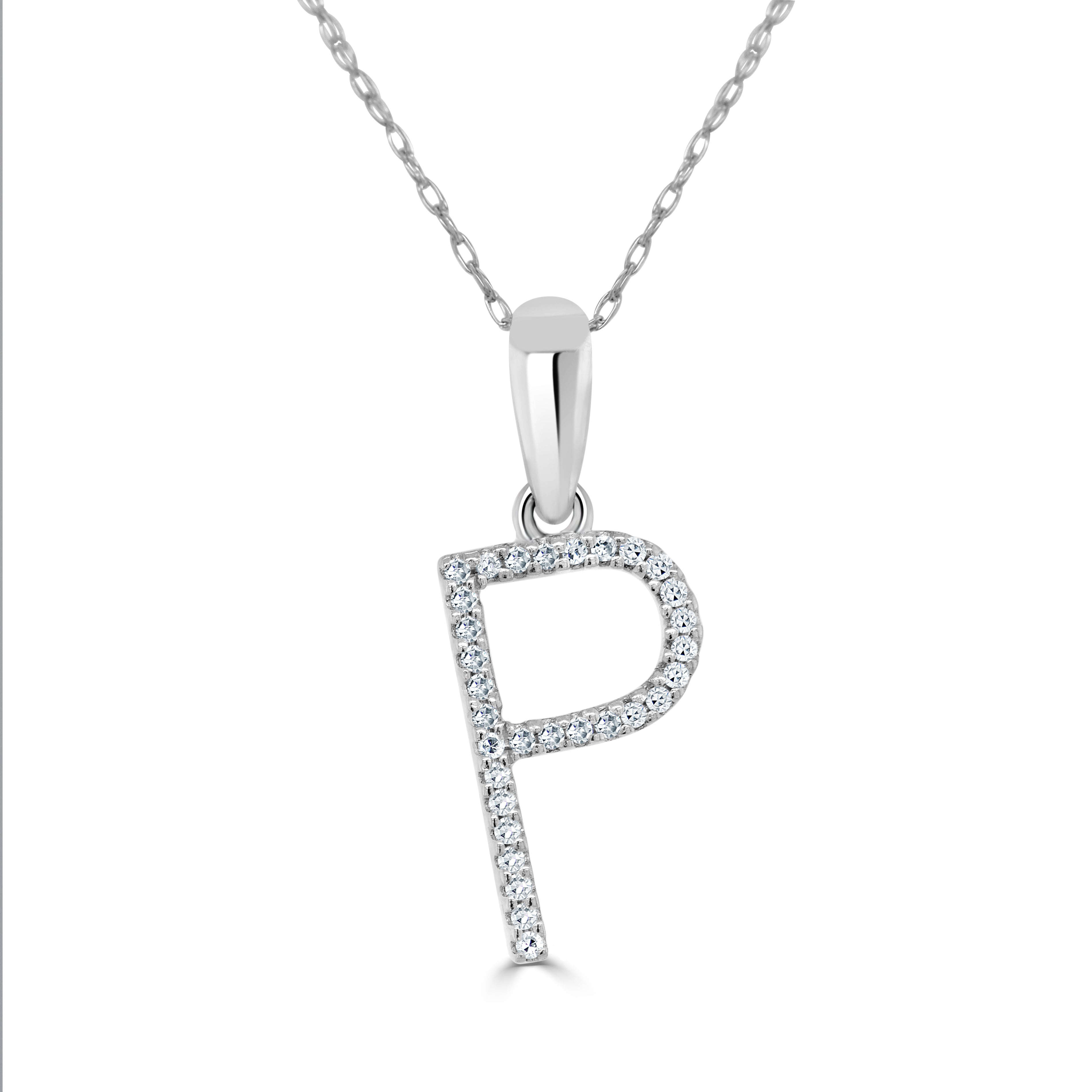 14k White Gold & Diamond Initial Necklace