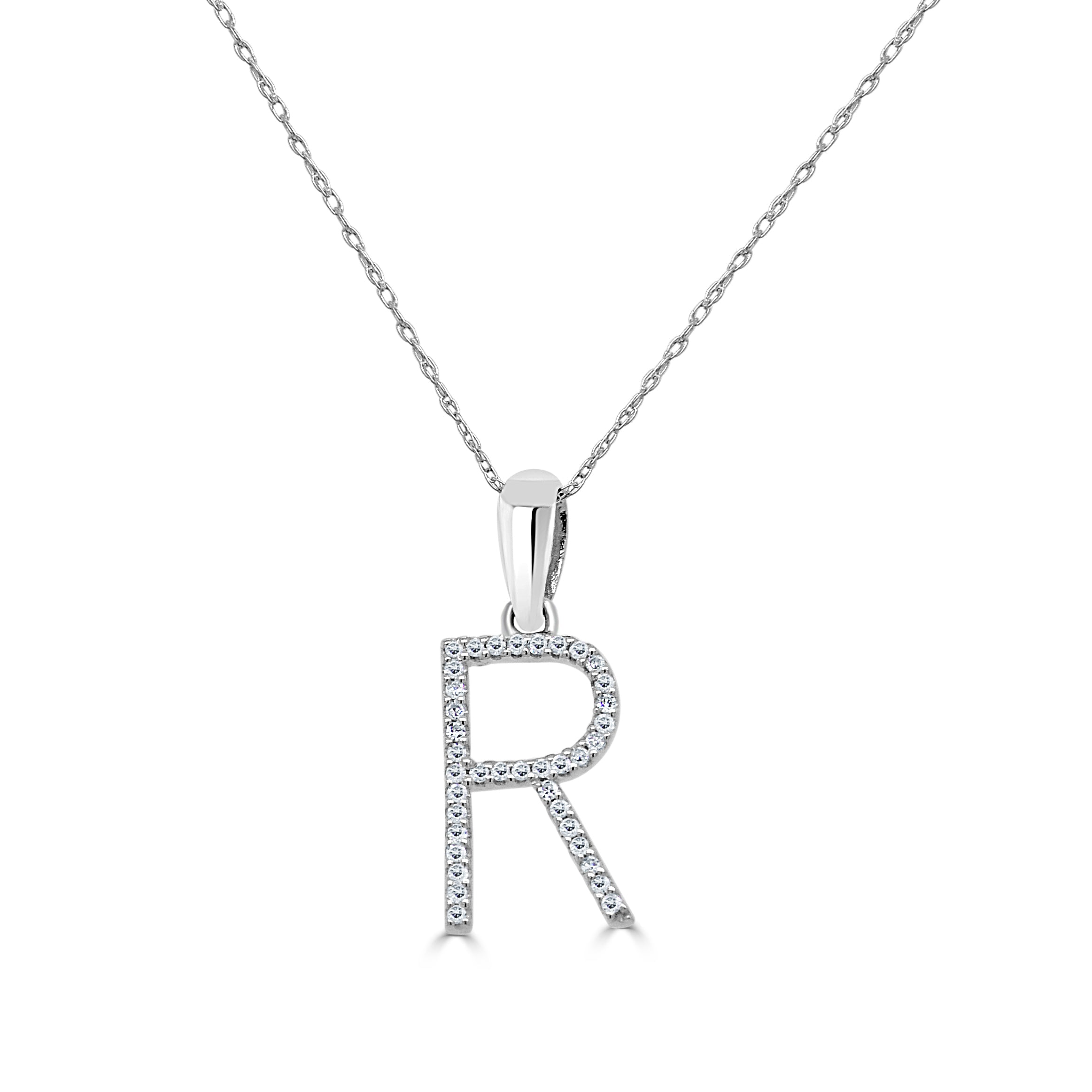 14k White Gold & Diamond Initial Necklace