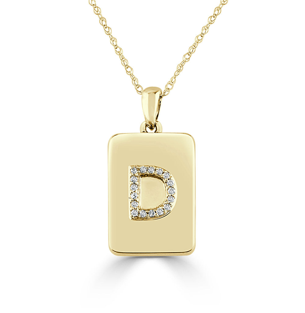 14K Gold Diamond Tag Initial Necklace 14K Gold / 16 Inches