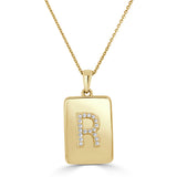 14k Yellow Gold & Diamond Dog Tag Initial Necklace - 0.04ct