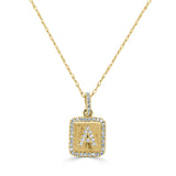 14k Gold & Diamond Small Initial Necklace - 0.12ct - 0.15ct