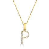 14k Gold & Diamond Initial A-Z Necklace Pendant 16-18" Inches - 0.07 ct. - 0.09 ct.