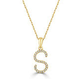 14k Gold & Diamond Initial A-Z Necklace Pendant 16-18" Inches - 0.07 ct. - 0.09 ct.