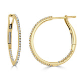 14k Gold & Diamond Skinny Hoop Earrings  0.75" - 0.25ct